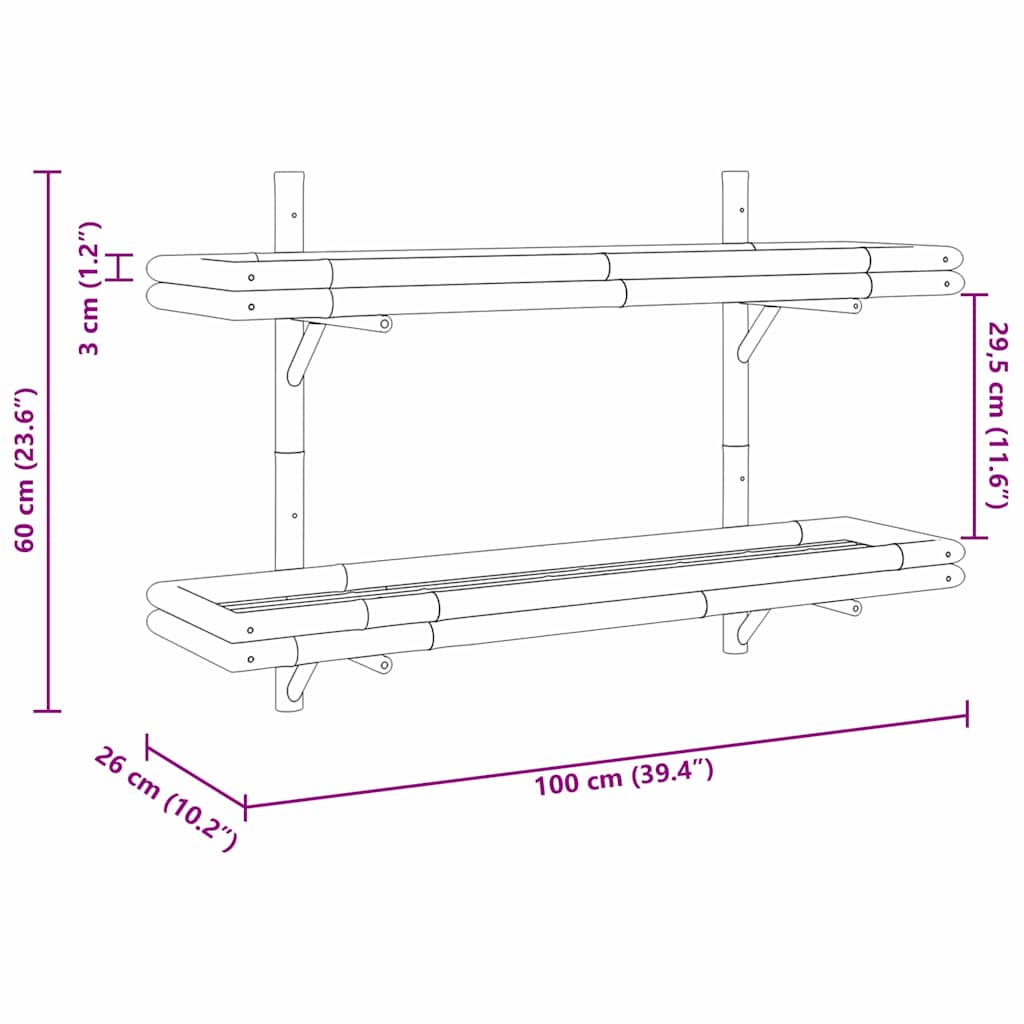 vidaXL Półka ścienna z półką Brązowy 100 x 26 x 60 cm Bambus