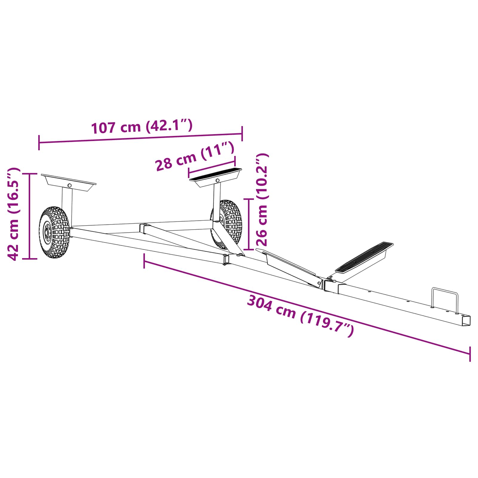 vidaXL Przyczepa do łodzi Srebrny 302 x 107 x 42 cm Stal