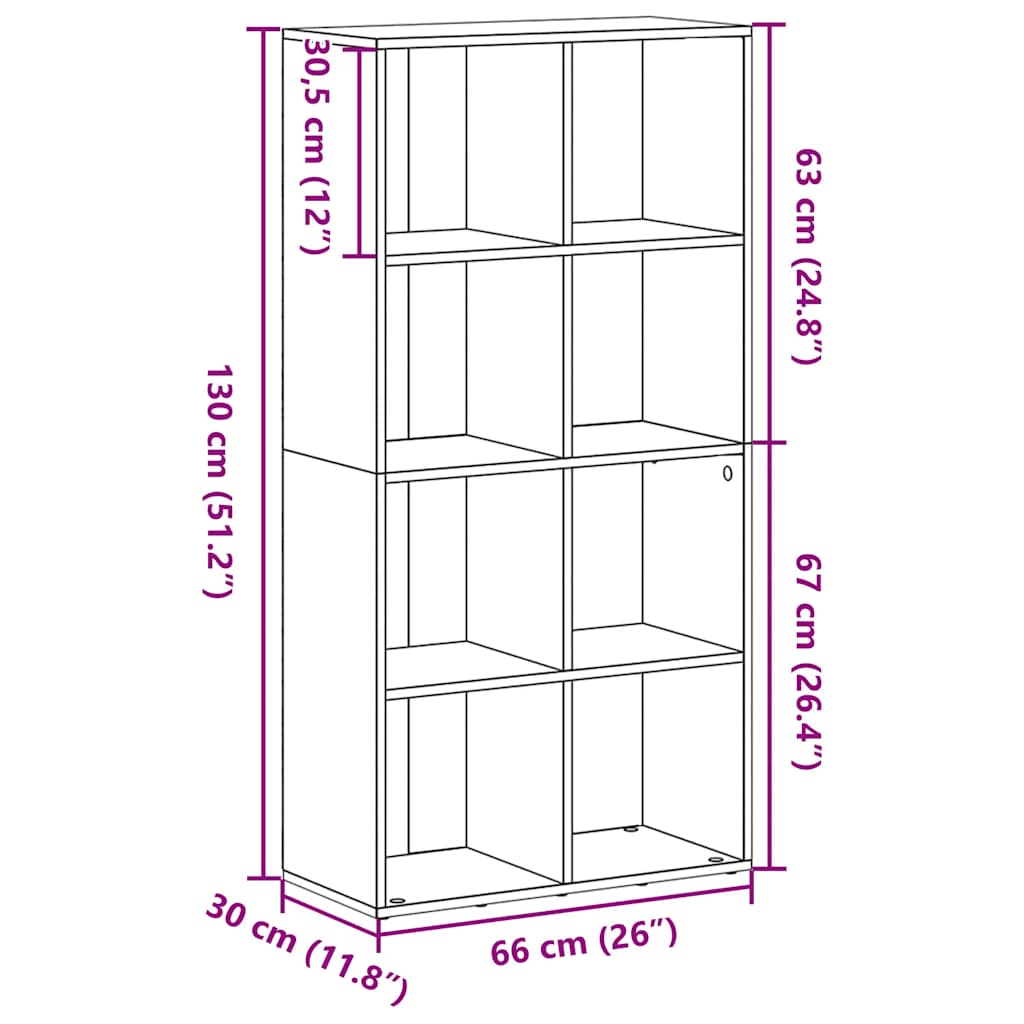 vidaXL Regał biblioteczny Czarny Dąb 66x30x130 cm Drewno klejone