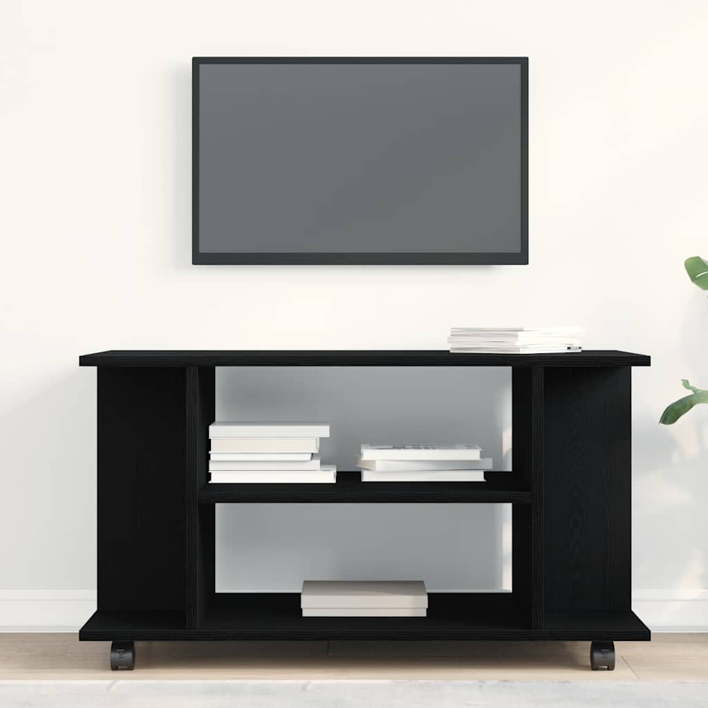 vidaXL Szafka RTV z kółkami Czarny dąb 80x40x45 cm Drewno klejone
