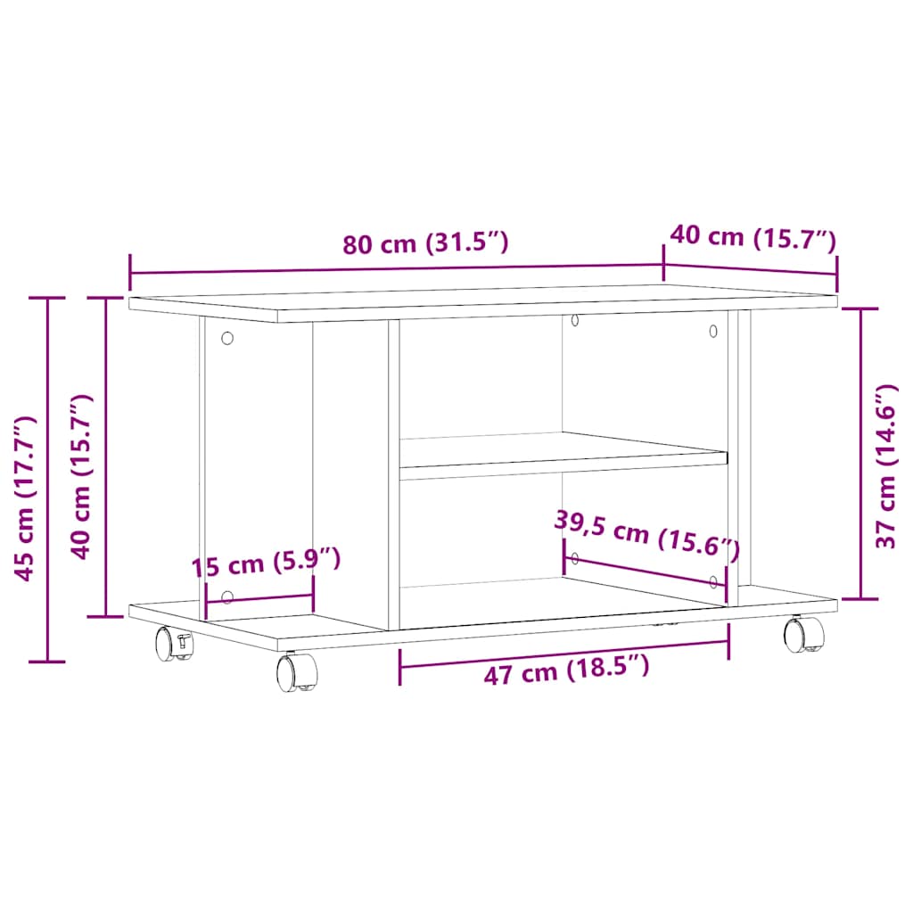 vidaXL Szafka RTV z kółkami Czarny dąb 80x40x45 cm Drewno klejone