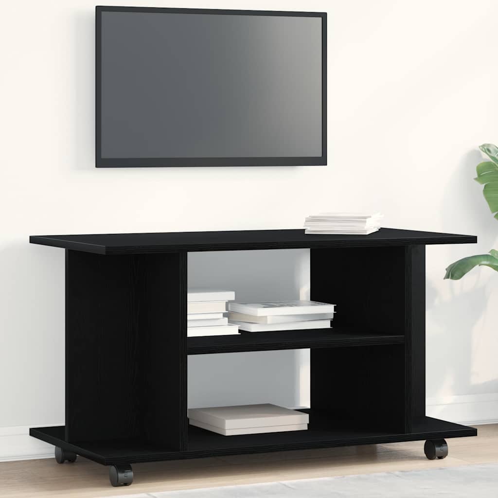 vidaXL Szafka RTV z kółkami Czarny dąb 80x40x45 cm Drewno klejone