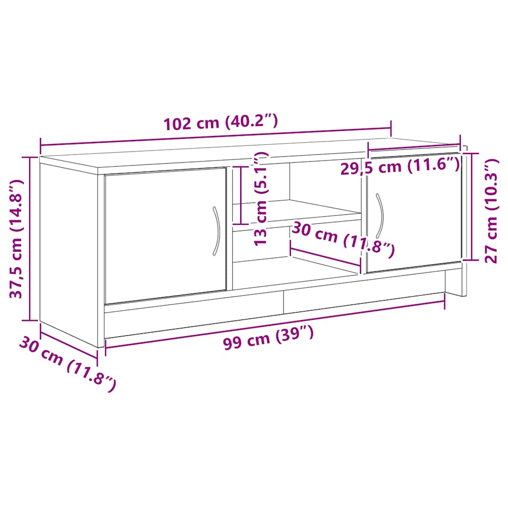 vidaXL Szafka pod TV, czarny dąb 102x30x37,5cm materiał drewnopochodny