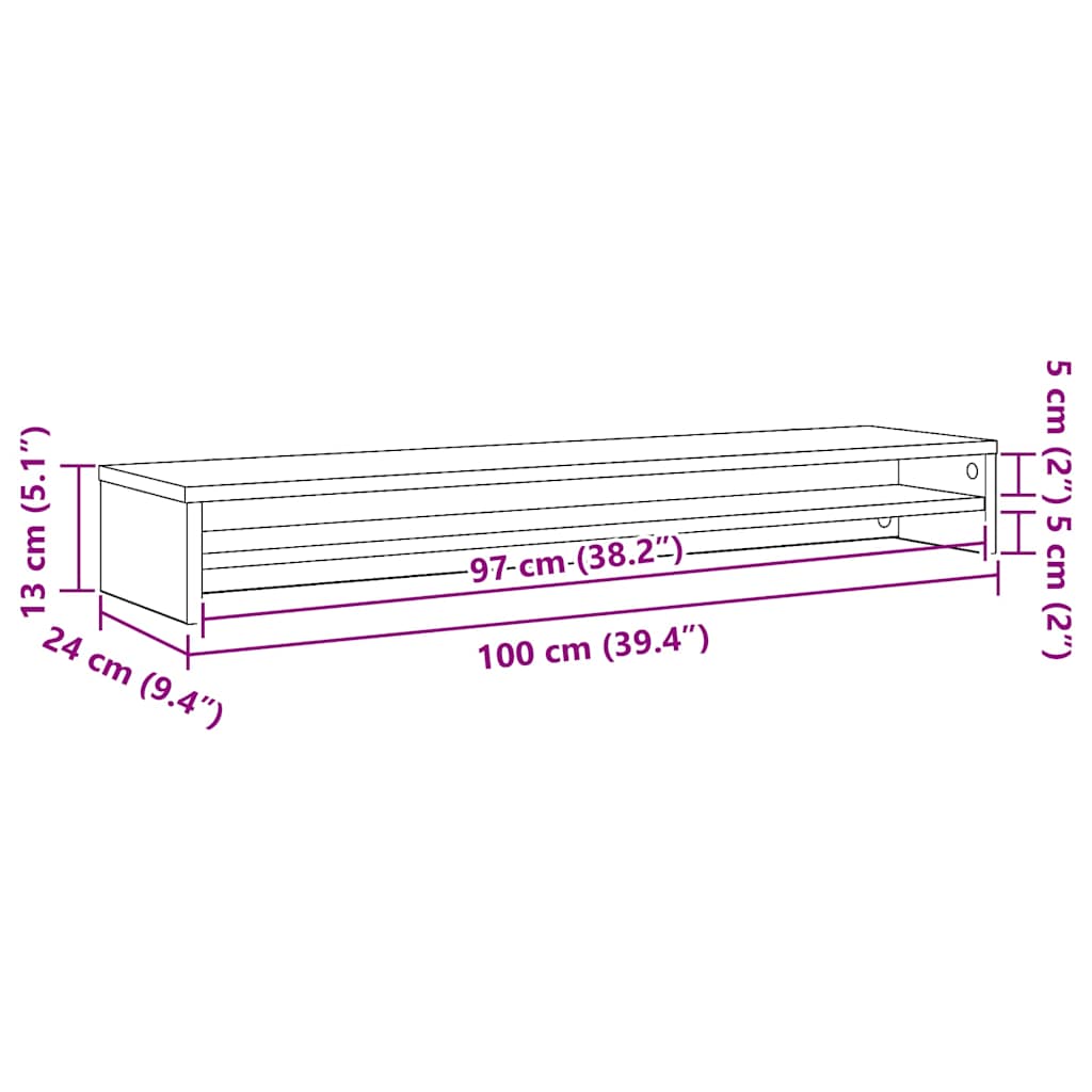 vidaXL Podstawka pod monitor, czarny dąb, 100x24x13 cm, drewno konstrukcyjne