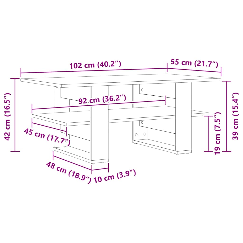 vidaXL Stolik kawowy Czarny Dąb 102 x 55 x 42 cm