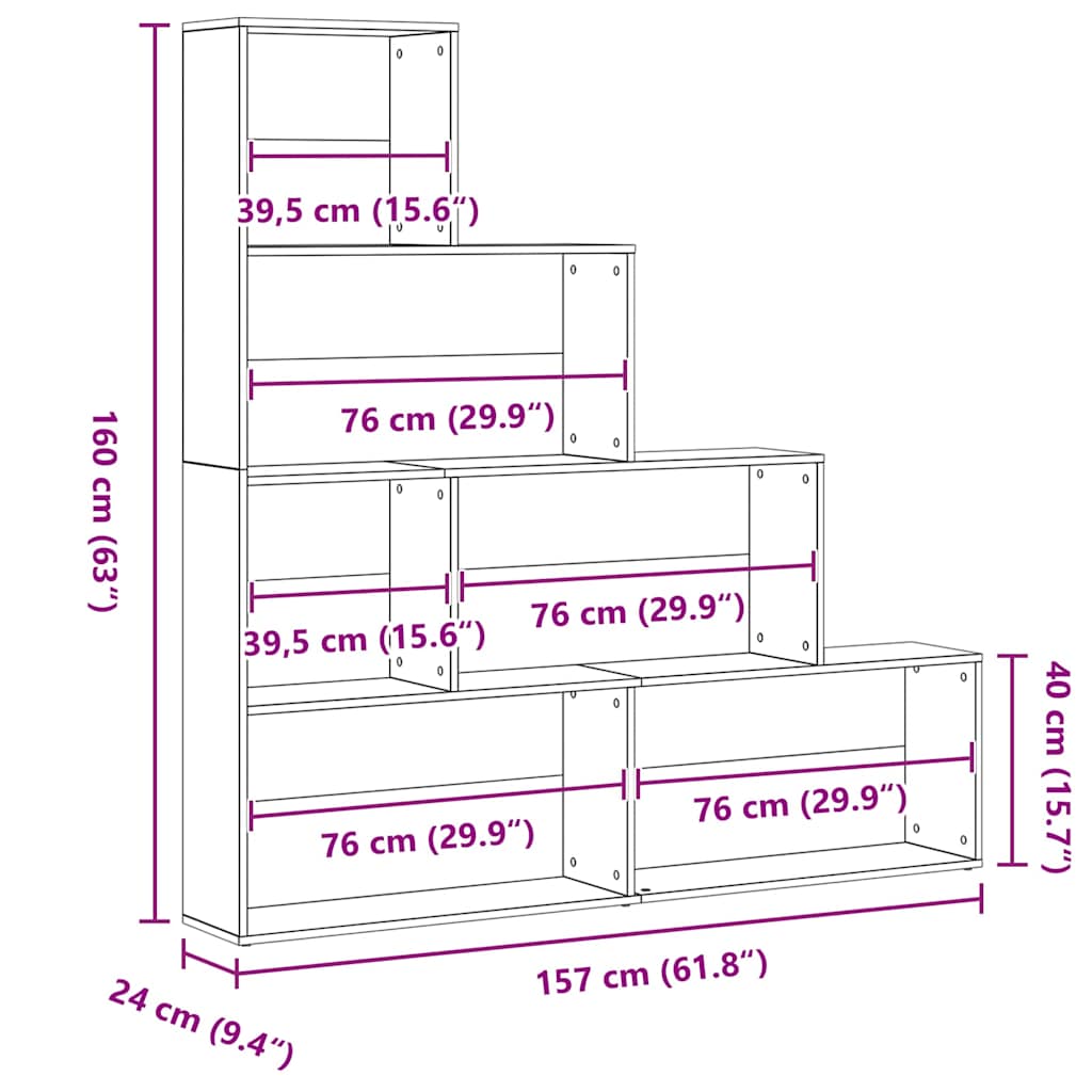 vidaXL Szafka na książki Czarny Dąb 155 x 24 x 160 cm