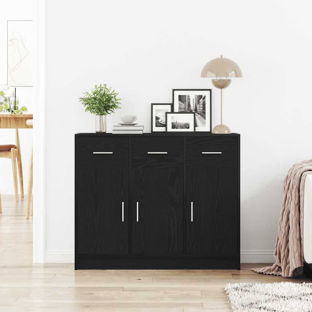 vidaXL Komoda Czarny Dąb 91x28x75 cm Drewno konstrukcyjne