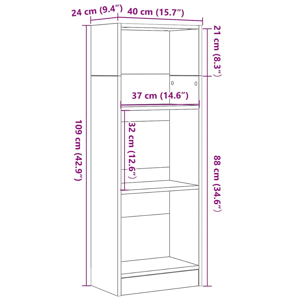 vidaXL Regał biblioteczny Czarny Dąb 40x24x109 cm Drewno klejone