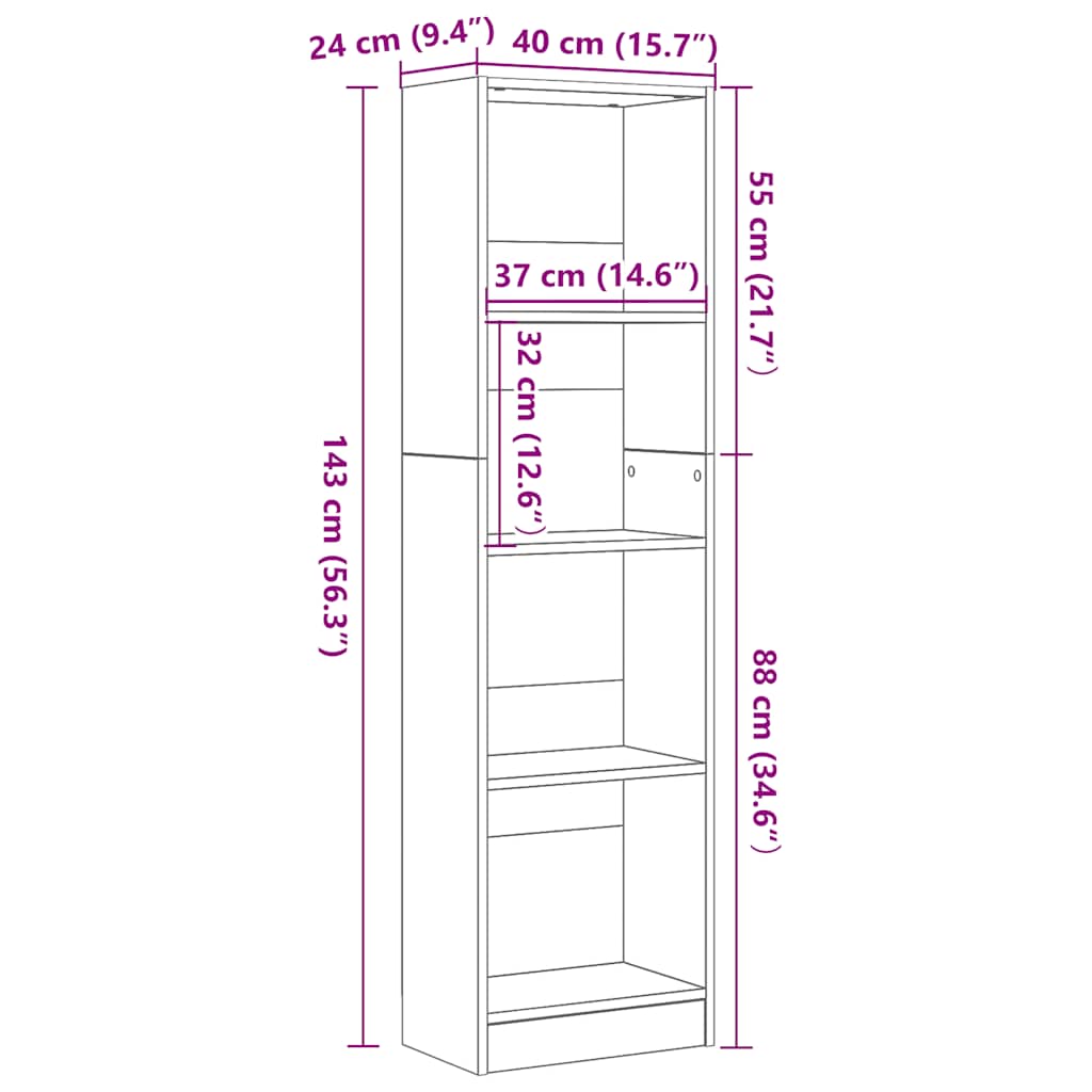 vidaXL Regał biblioteczny Czarny Dąb 40x24x143 cm Drewno klejone