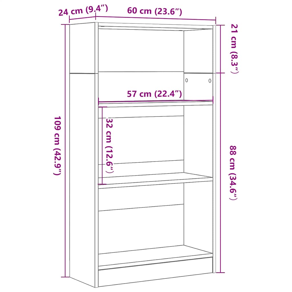vidaXL Regał biblioteczny Czarny Dąb 60x24x109 cm Drewno klejone