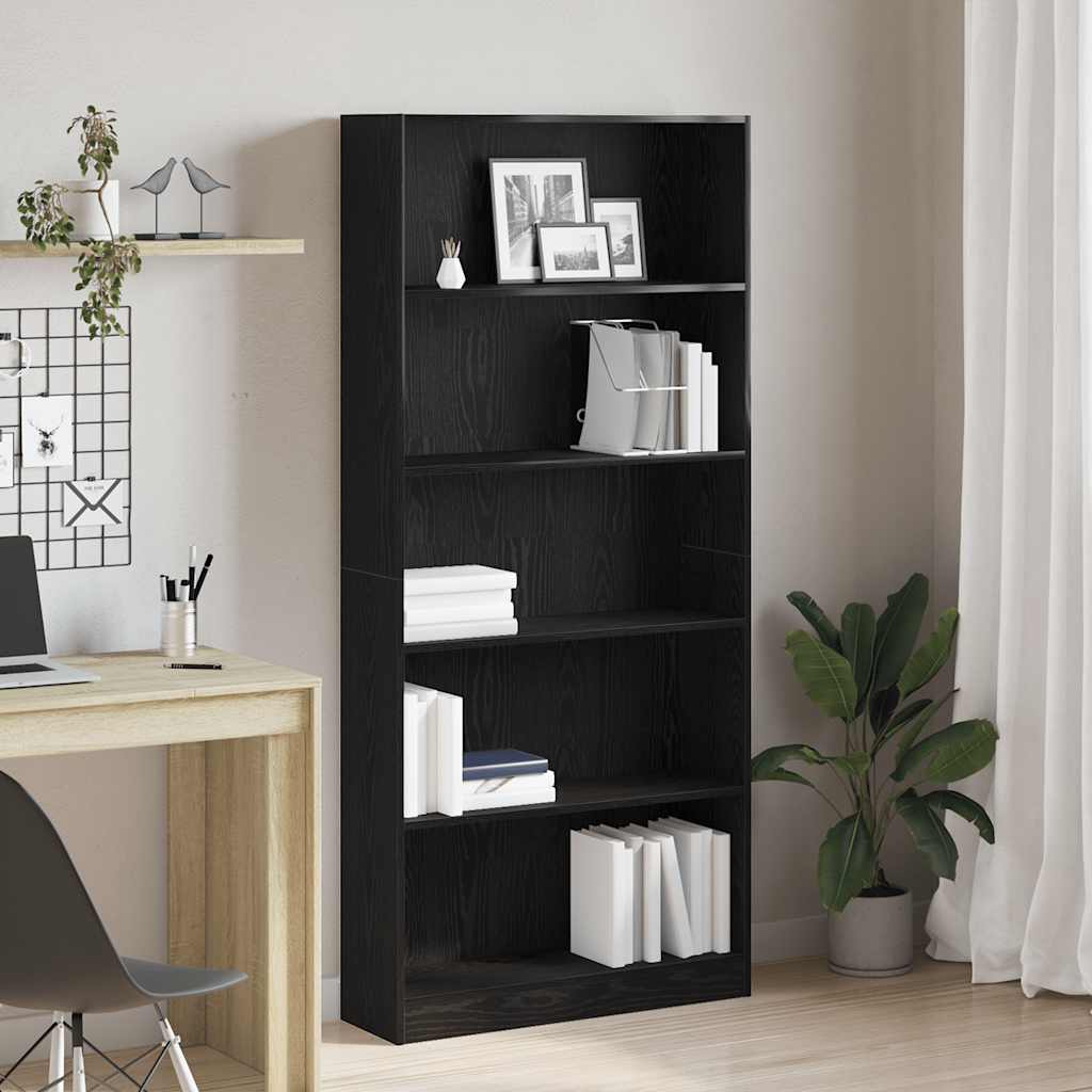 vidaXL Regał biblioteczny Czarny Dąb 80x24x176 cm Drewno klejone