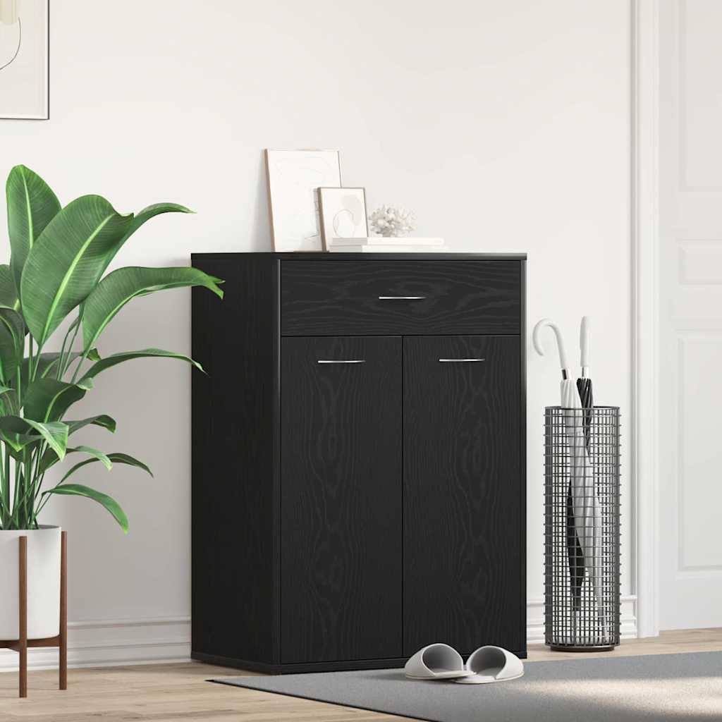 vidaXL Stojak na buty z szufladą z półką Czarny Dąb 60 x 35 x 84 cm