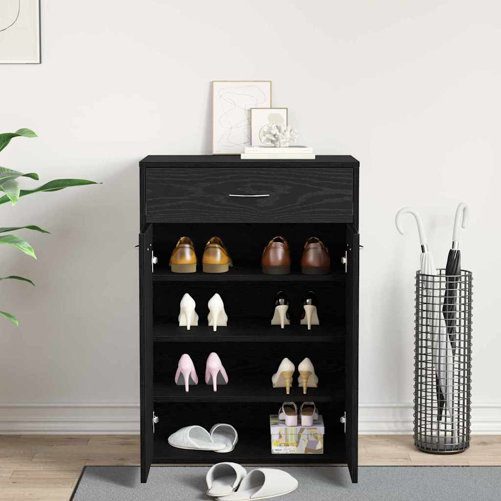 vidaXL Stojak na buty z szufladą z półką Czarny Dąb 60 x 35 x 84 cm