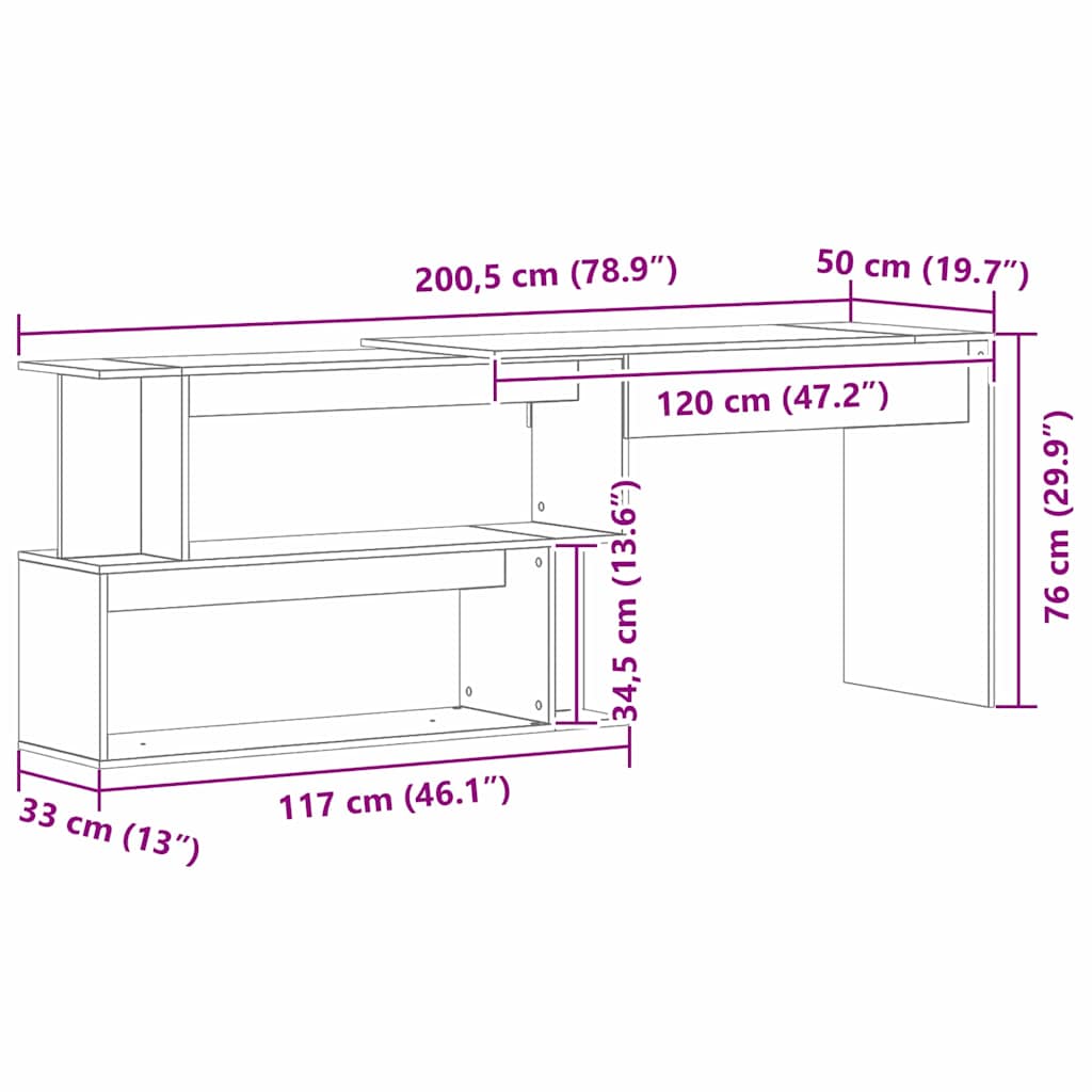 vidaXL Biurko Czarny Dąb 200 x 50 x 76 cm Materiał drewnopochodny