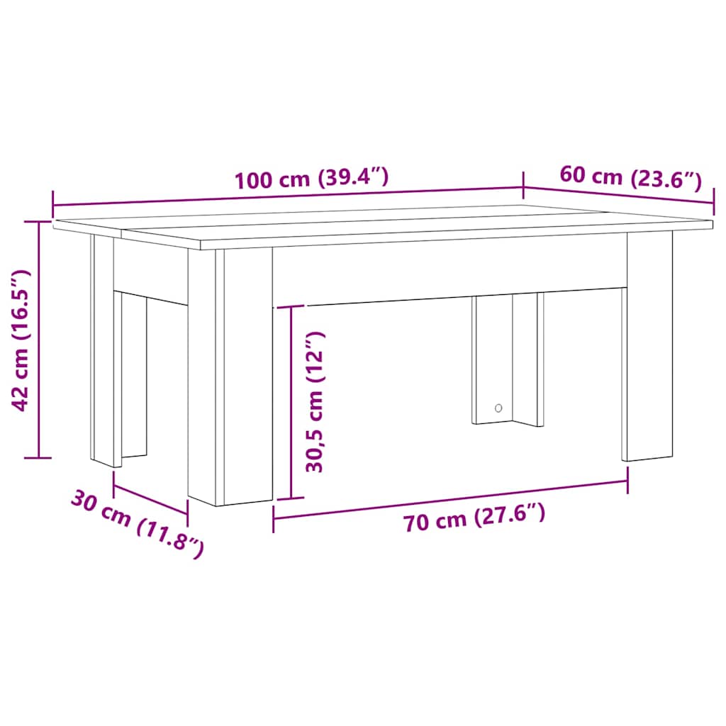 vidaXL Stolik kawowy Czarny Dąb 100 x 60 x 42 cm Drewno inżynieryjne