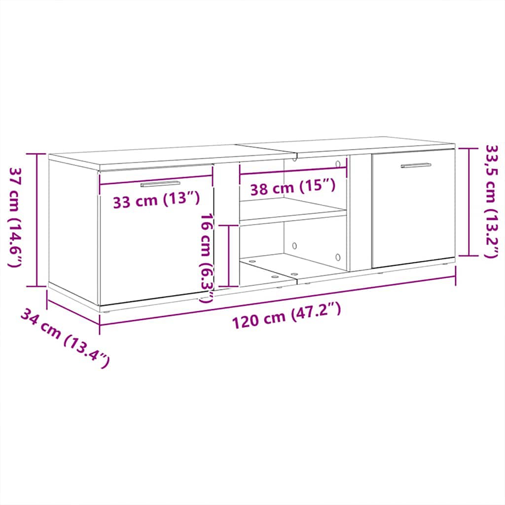 vidaXL Szafka RTV Czarny Dąb 120x34x37 cm Drewno klejone