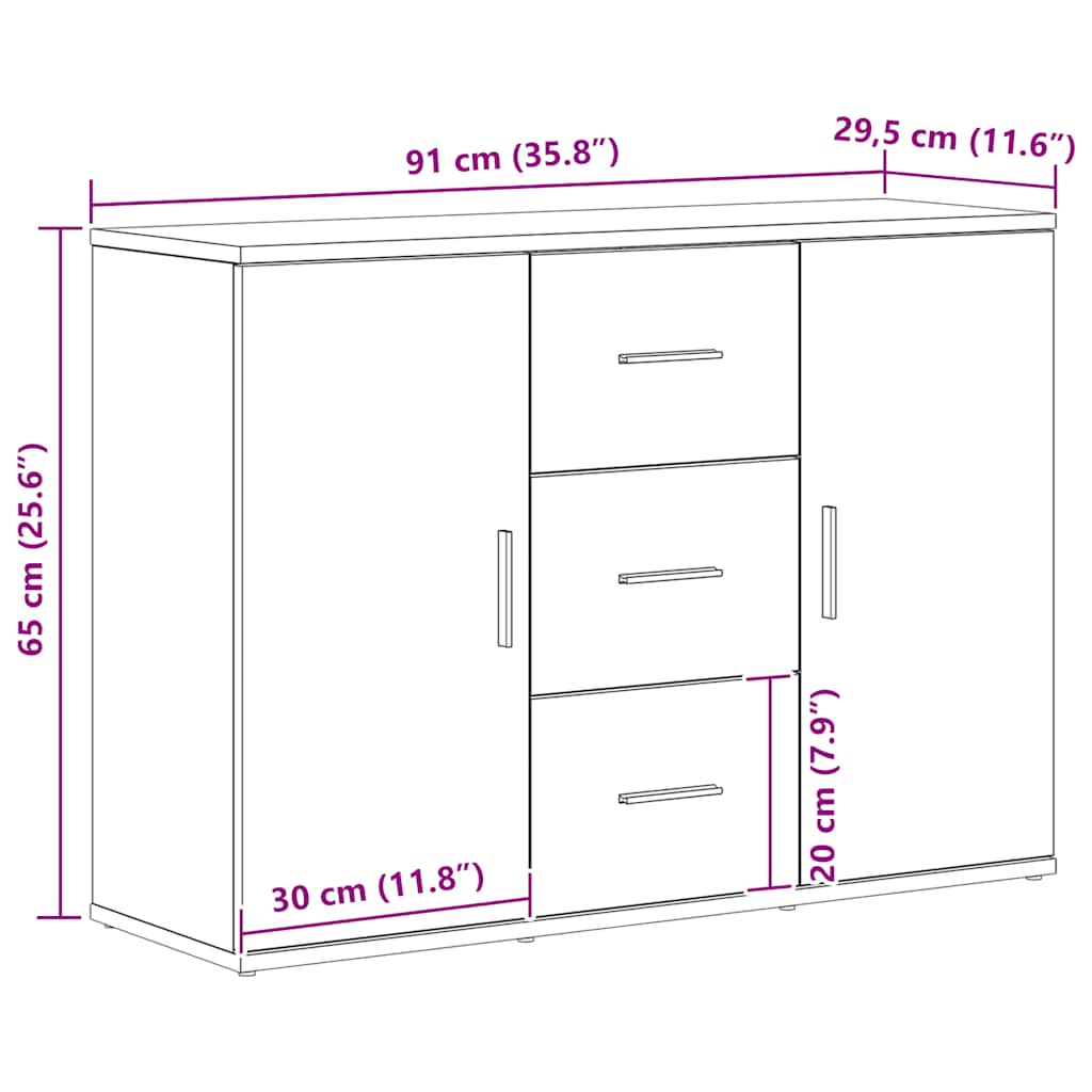 vidaXL Szafka, czarny dąb, 91x29,5x65 cm, materiał drewnopochodny