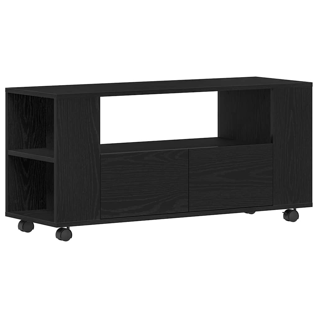 vidaXL Szafka pod TV z kółkami, czarny dąb, 102x34,5x43 cm