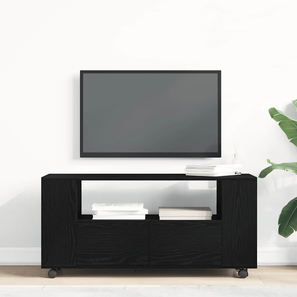 vidaXL Szafka pod TV z kółkami, czarny dąb, 102x34,5x43 cm