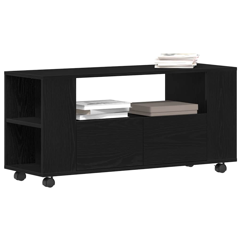 vidaXL Szafka pod TV z kółkami, czarny dąb, 102x34,5x43 cm