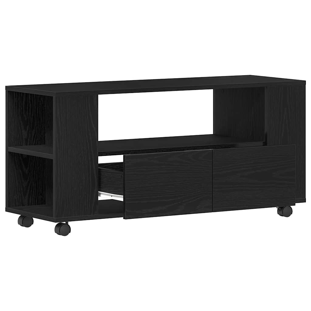 vidaXL Szafka pod TV z kółkami, czarny dąb, 102x34,5x43 cm