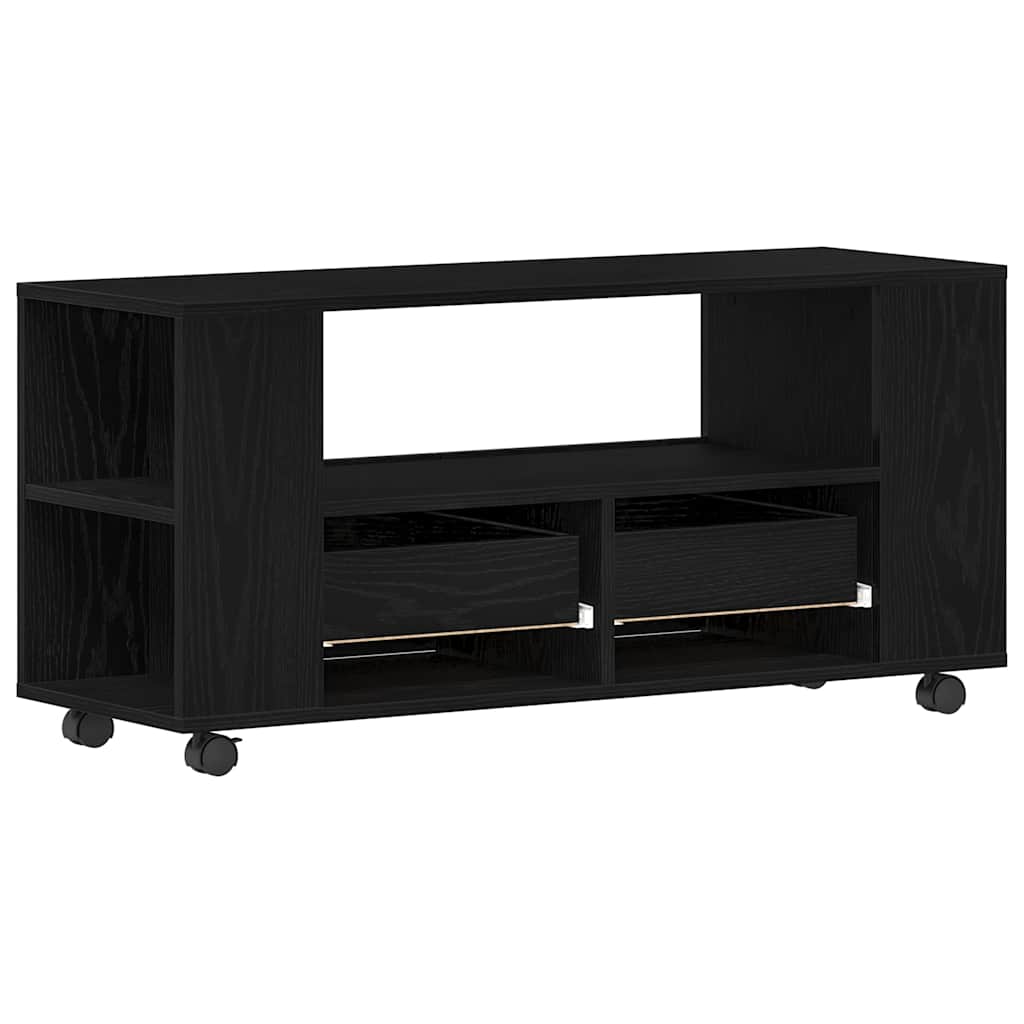 vidaXL Szafka pod TV z kółkami, czarny dąb, 102x34,5x43 cm