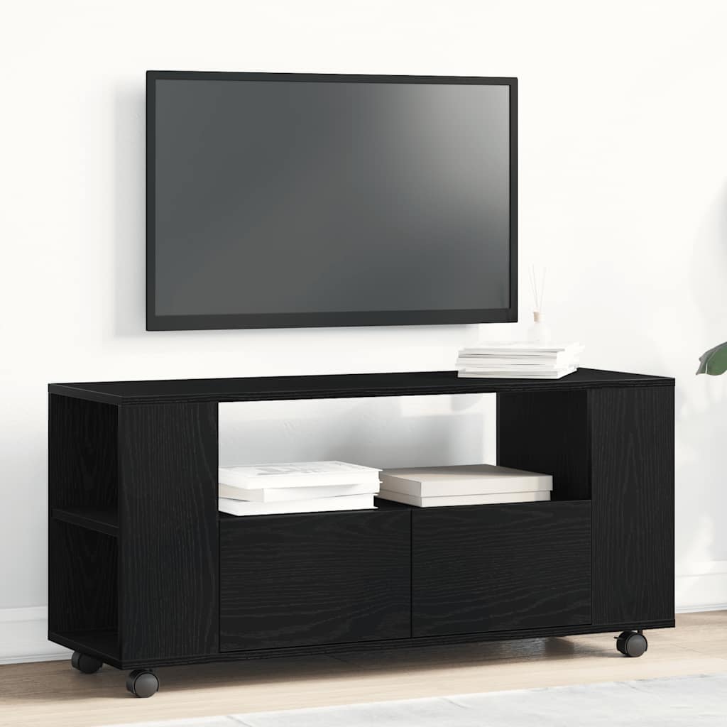 vidaXL Szafka pod TV z kółkami, czarny dąb, 102x34,5x43 cm