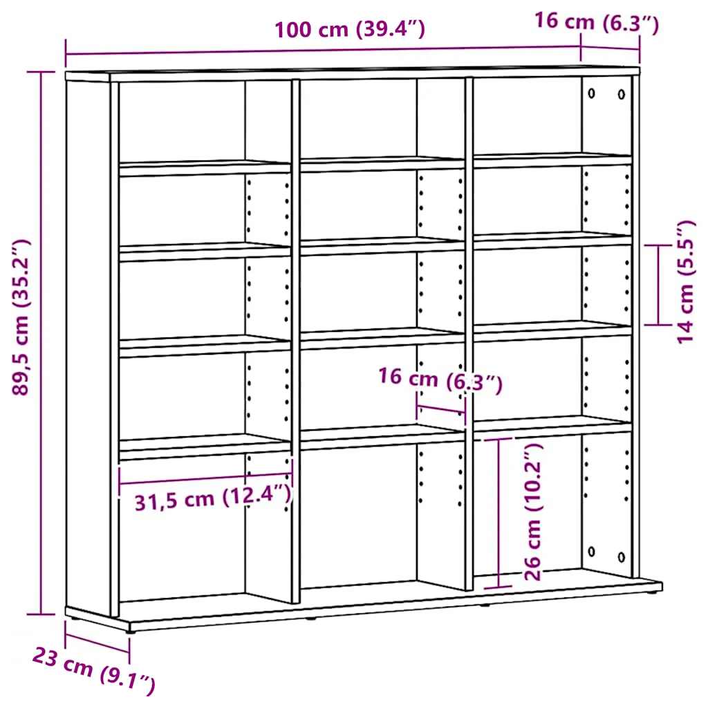 vidaXL Szafka na płyty CD, czarny dąb, 100x23x89,5 cm