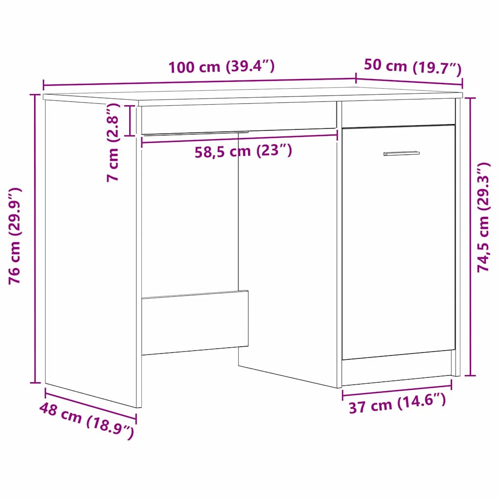 vidaXL Biurko Czarny Dąb 100 x 50 x 76 cm Materiał drewnopochodny