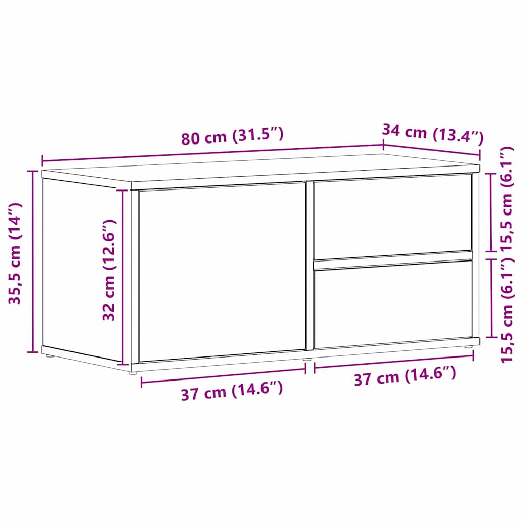 vidaXL Szafka pod telewizor z szufladą Czarny Dąb 80 x 34 x 36 cm