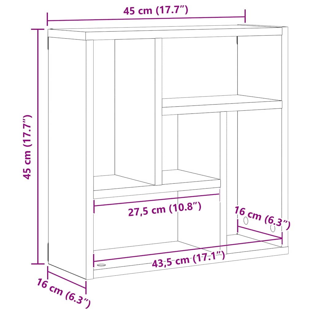 vidaXL Półka ścienna, czarny dąb, 45x16x45 cm, materiał drewnopochodny