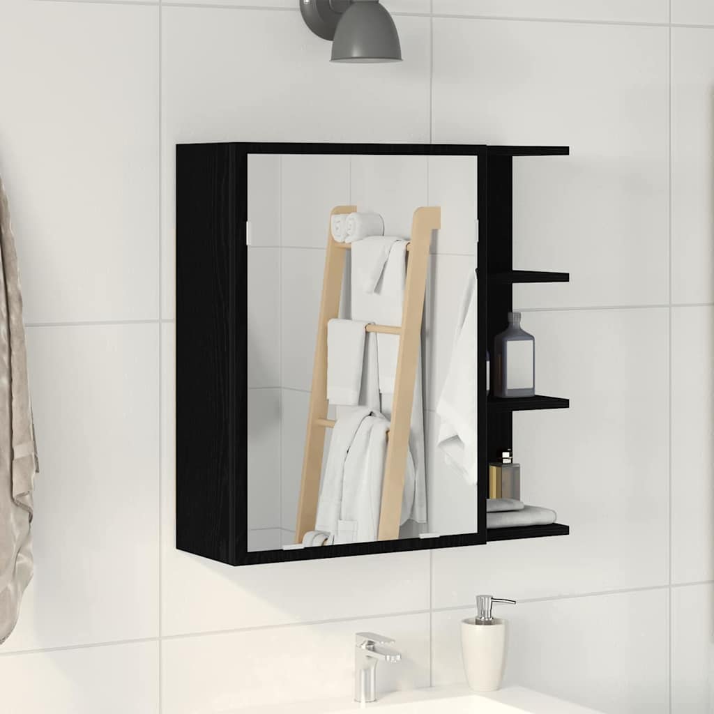 vidaXL Szafka z lustrem do łazienki Czarny Dąb 62,5 x 20,5 x 64 cm