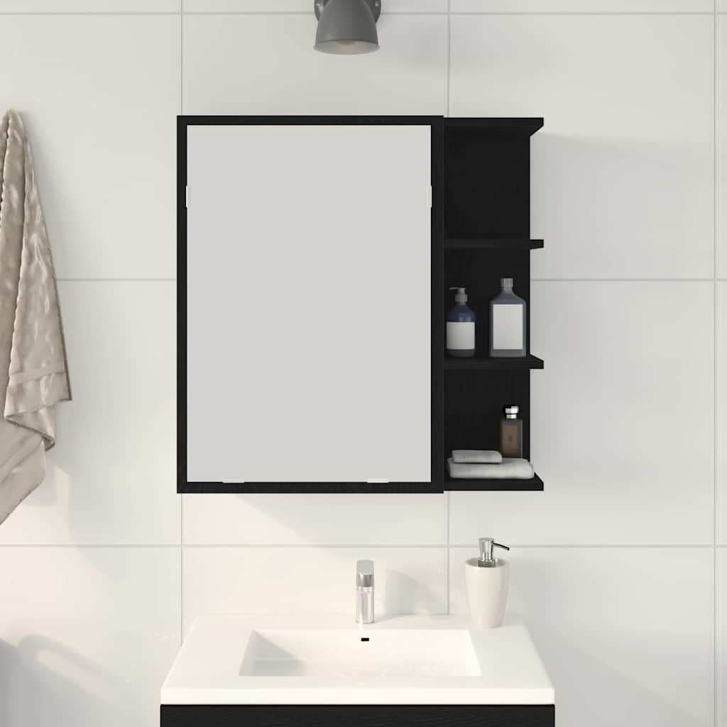 vidaXL Szafka z lustrem do łazienki Czarny Dąb 62,5 x 20,5 x 64 cm