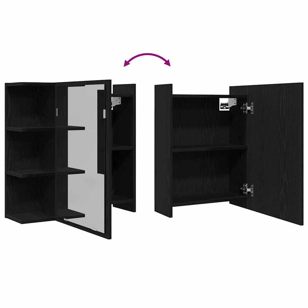 vidaXL Szafka z lustrem do łazienki Czarny Dąb 62,5 x 20,5 x 64 cm