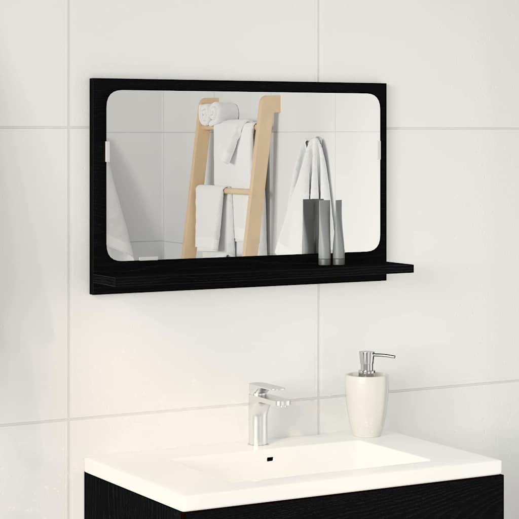 vidaXL Półka z lustrem z półką Z lustrem Czarny Dąb 60 x 10,5 x 37 cm