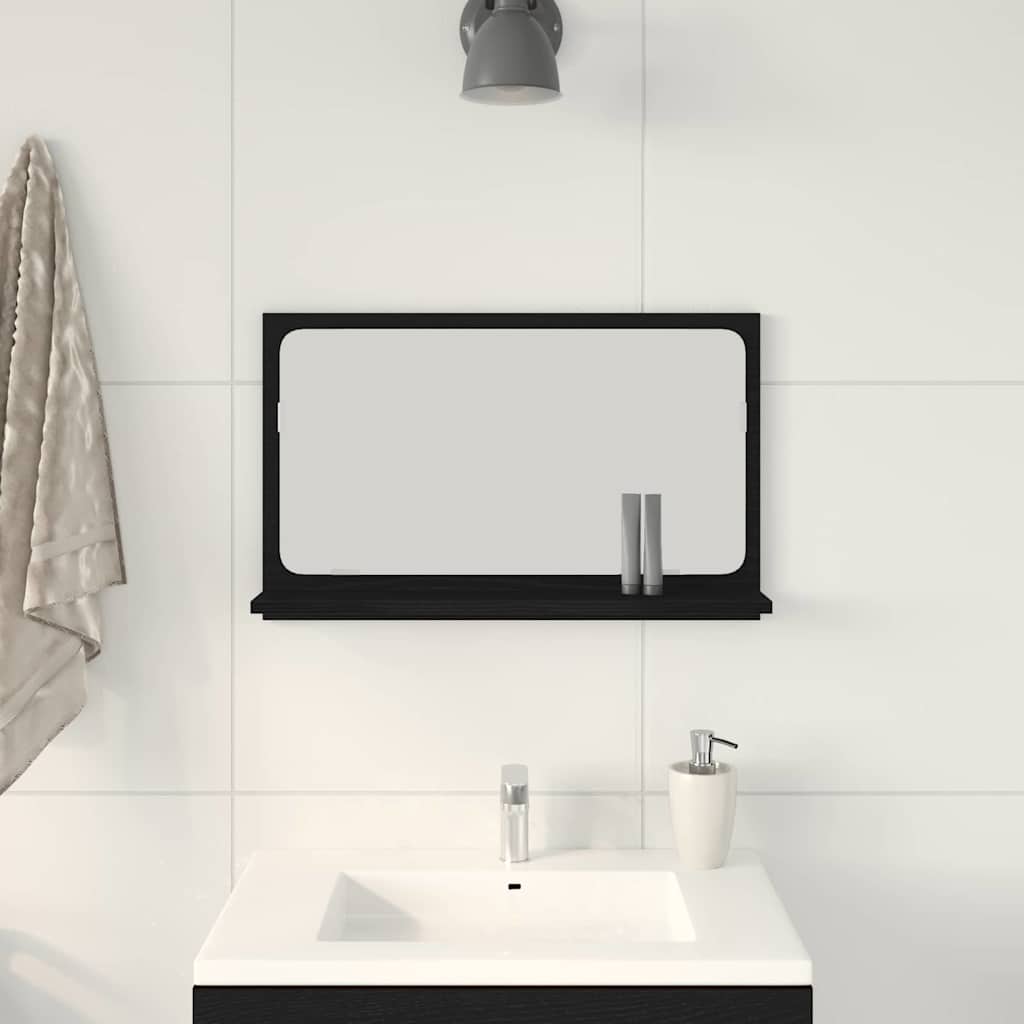 vidaXL Półka z lustrem z półką Z lustrem Czarny Dąb 60 x 10,5 x 37 cm