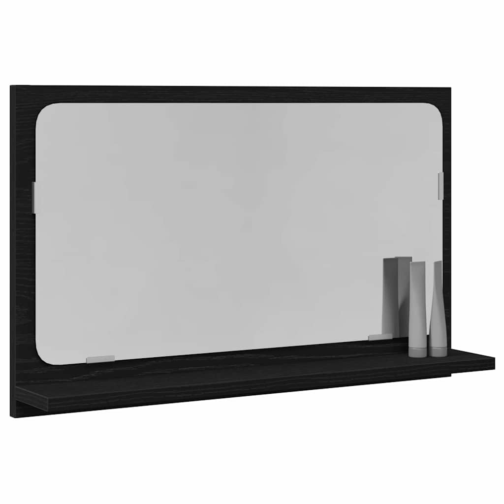 vidaXL Półka z lustrem z półką Z lustrem Czarny Dąb 60 x 10,5 x 37 cm