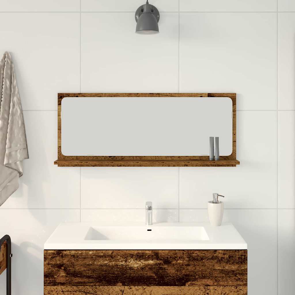 vidaXL Półka z lustrem z półką Stare drewno 90 x 10,5 x 37 cm