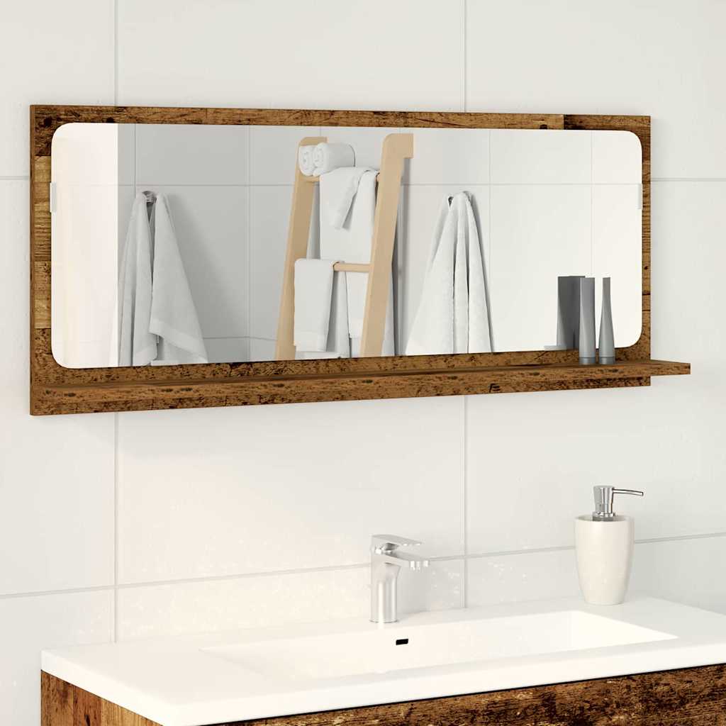 vidaXL Półka z lustrem z półką Stare drewno 90 x 10,5 x 37 cm
