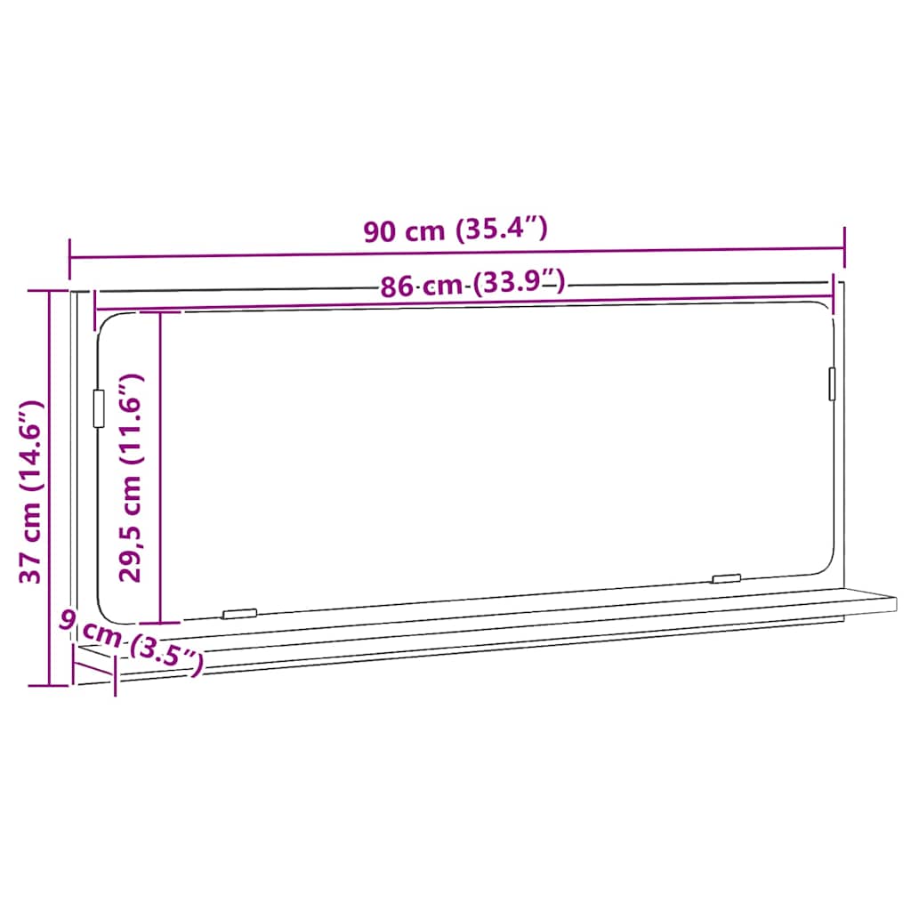vidaXL Półka z lustrem z półką Stare drewno 90 x 10,5 x 37 cm