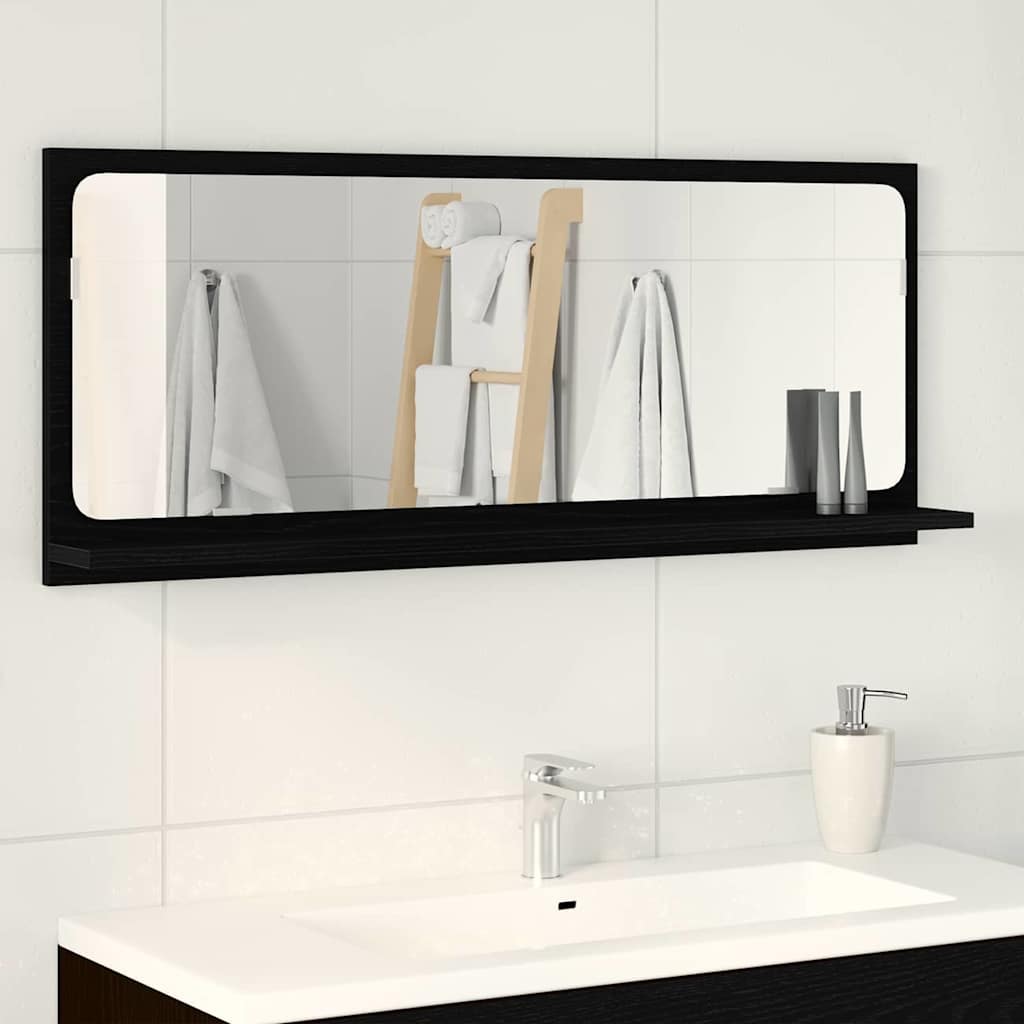 vidaXL Półka z lustrem z półką Z lustrem Czarny Dąb 90 x 10,5 x 37 cm