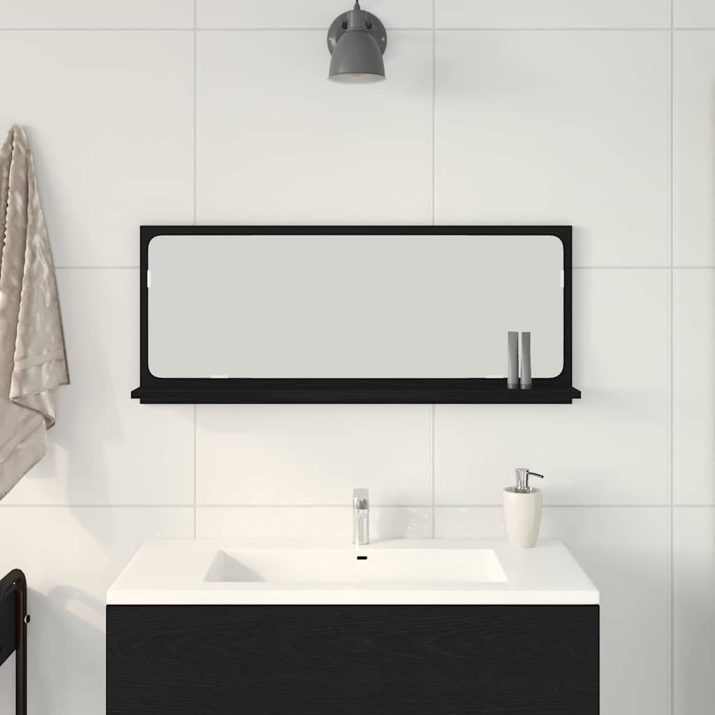 vidaXL Półka z lustrem z półką Z lustrem Czarny Dąb 90 x 10,5 x 37 cm