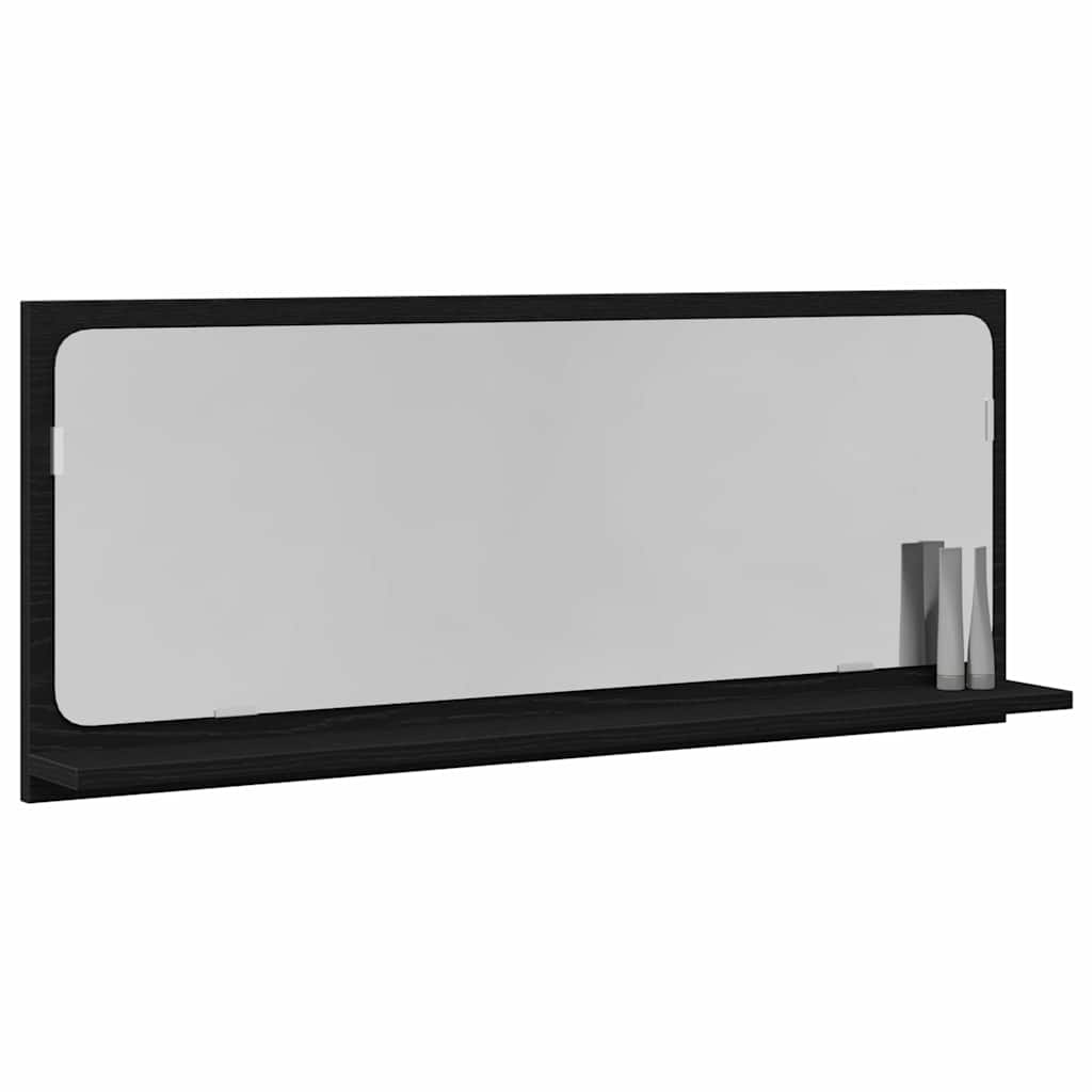 vidaXL Półka z lustrem z półką Z lustrem Czarny Dąb 90 x 10,5 x 37 cm