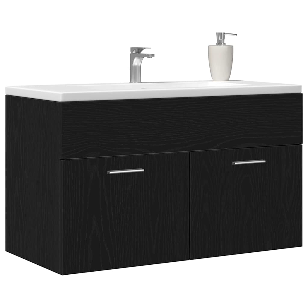 vidaXL Szafka umywalkowa z drzwiami Czarny Dąb 38,5 x 100 x 46 cm