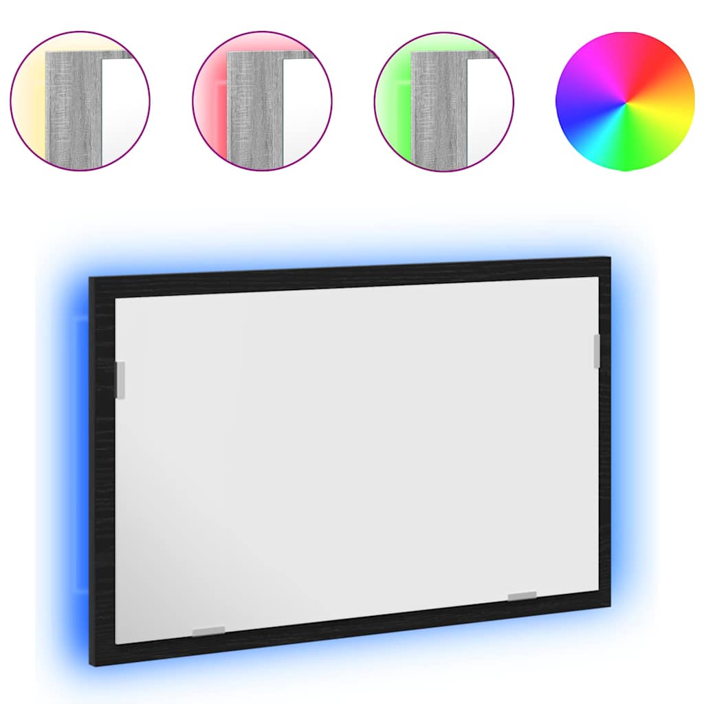 vidaXL Lustro łazienkowe z oświetleniem LED, czarny dąb, 60x8,5x37 cm