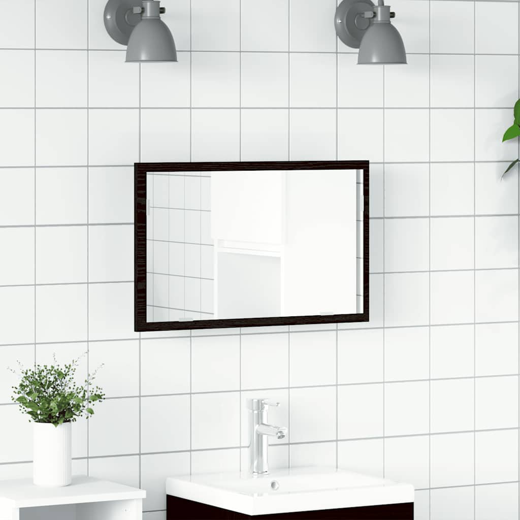 vidaXL Lustro łazienkowe z oświetleniem LED, czarny dąb, 60x8,5x37 cm