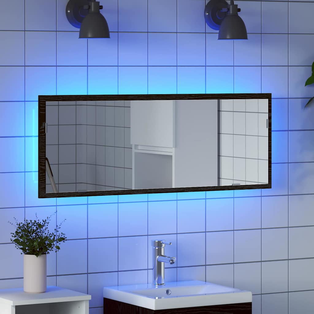 vidaXL Lustro łazienkowe LED Czarny Dąb 100 x 8,5 x 37 cm Szkło