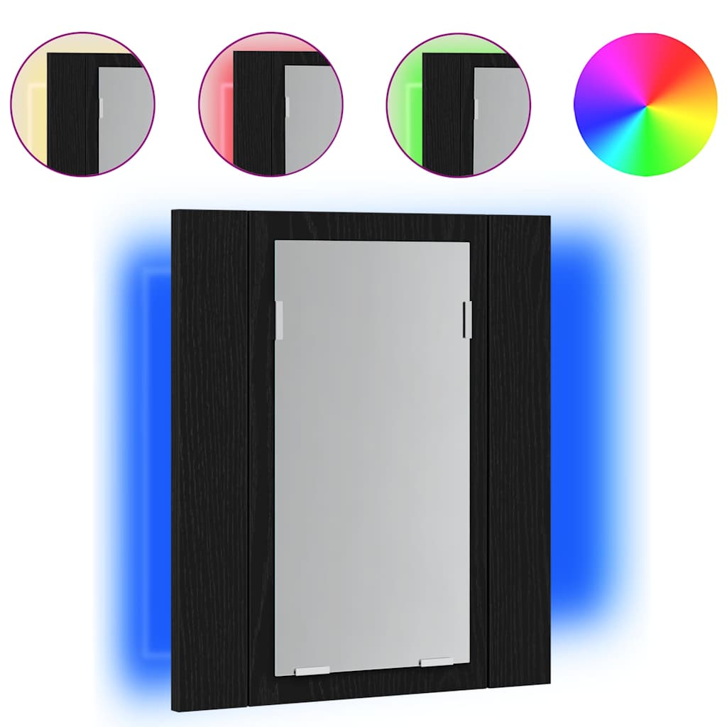 vidaXL Szafka łazienkowa z lustrem LED, czarny dąb, 40x12x45 cm