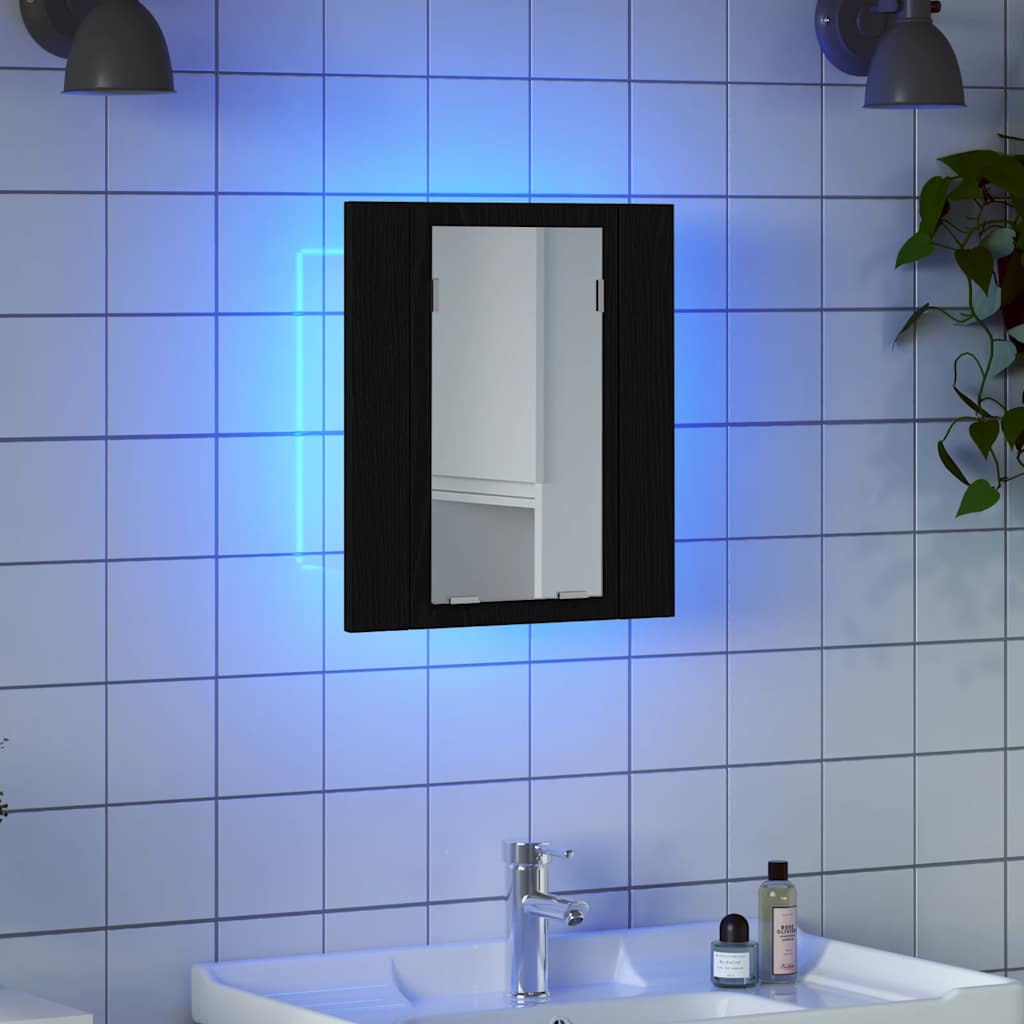 vidaXL Szafka łazienkowa z lustrem LED, czarny dąb, 40x12x45 cm