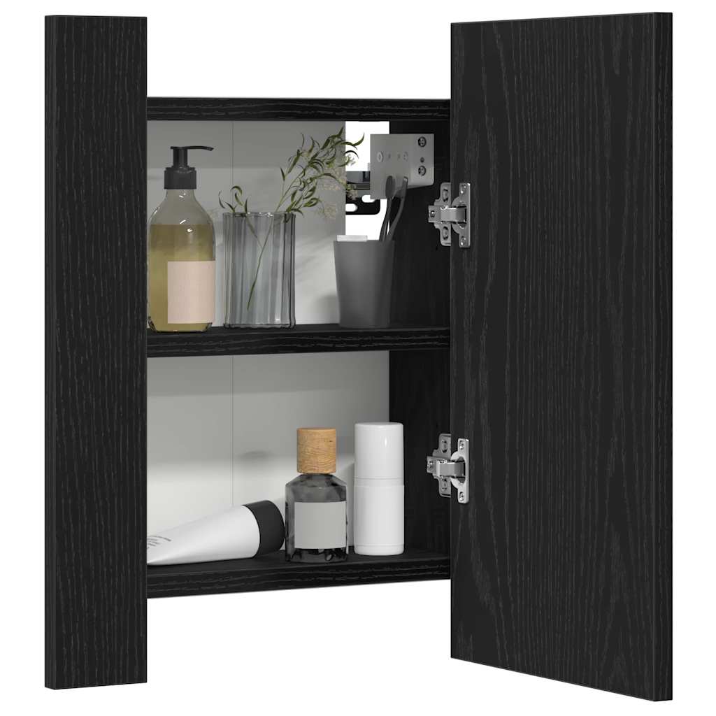 vidaXL Szafka łazienkowa z lustrem LED, czarny dąb, 40x12x45 cm